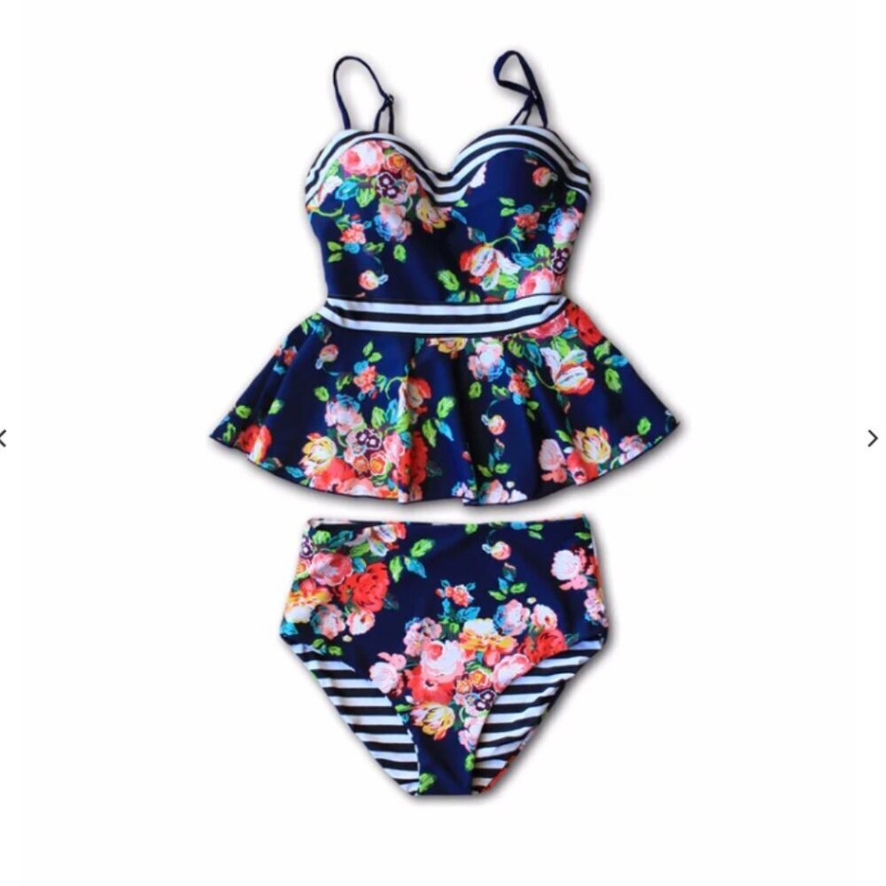 Rad Swimwear Breanne Two Piece Swimsuit Tankini Top High Waisted Bottoms Size XS